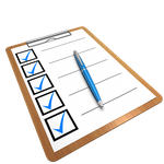 A checklist sitting on a clipboard with a pen